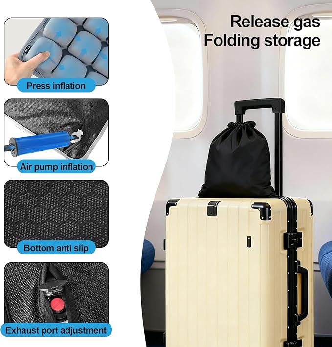 Grey Travel Seat Cushion – Portable Inflatable 3D Air Cell Seat Cushion for Long Flights, Car, Office, Wheelchair, Ergonomic Design for Tailbone Relief & Compact Support