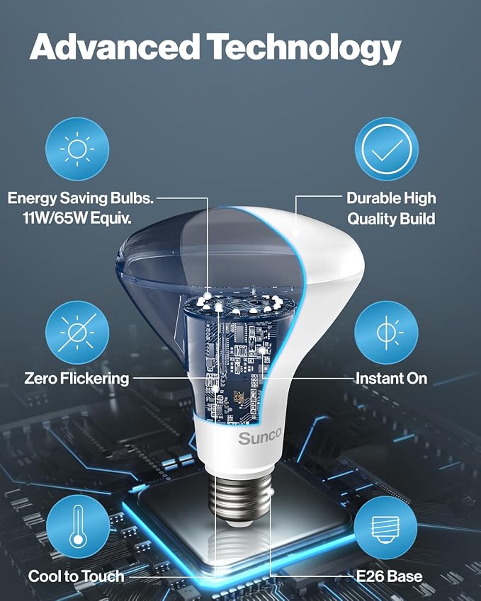 Sunco 6 Pack BR30 LED Bulb Flood Light, E26, 11W=65W, 2700K Soft White | 850LM, Dimmable, Indoor, Home, Bedroom, Kitchen Lighting, Recessed Can Light Bulbs, Medium Base, Recessed Flood Light Bulbs