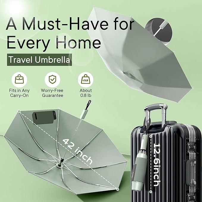 QWB TUMAAOTU Lightweight Compact Inverted Umbrella Windproof Auto Open Close – 5-Second Quick Fold Design for Women & Men, 8 Ribs Strong Travel Umbrellas for Rain & Sun, Fits Backpack & Car