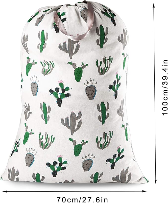 Extra Large Laundry Bag with Drawstring and Handle, Heavy Duty Travel Dirty Clothes Bag for Laundromat and Household, Durable Rip-Stop Laundry Hamper Liner, 28 x 40 Inch, Cactus