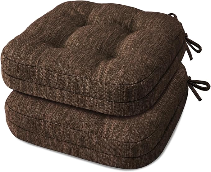 Shinnwa Dining Chair Cushions Set of 2, Dual-Layer Memory Foam Kitchen Chair Cushions, Patented Design Seat Pads with Ties, 16.5 x 16.5 x 3.5in, 2 Pack, Dark Brown