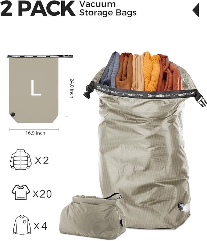 Travel Laundry Bag, Pump Free Vacuum Storage Bag Reusable Compression Dirty Clothes Travel Bag (2 Pcs)(Grey, Medium+Medium)