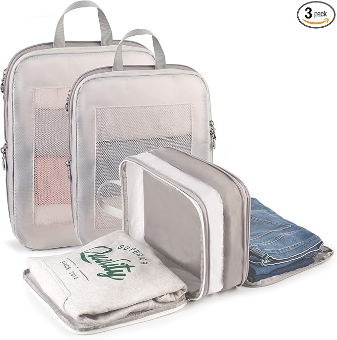 Expandable Double-Sided Compression Packing Cube，3 Set Lightweight Double Deck Organizer Bag Carry on Luggage Backpack Suitcases，Women Travel Accessories for Separate Clean and Dirty Clothes