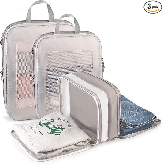Expandable Double-Sided Compression Packing Cube，3 Set Lightweight Double Deck Organizer Bag Carry on Luggage Backpack Suitcases，Women Travel Accessories for Separate Clean and Dirty Clothes