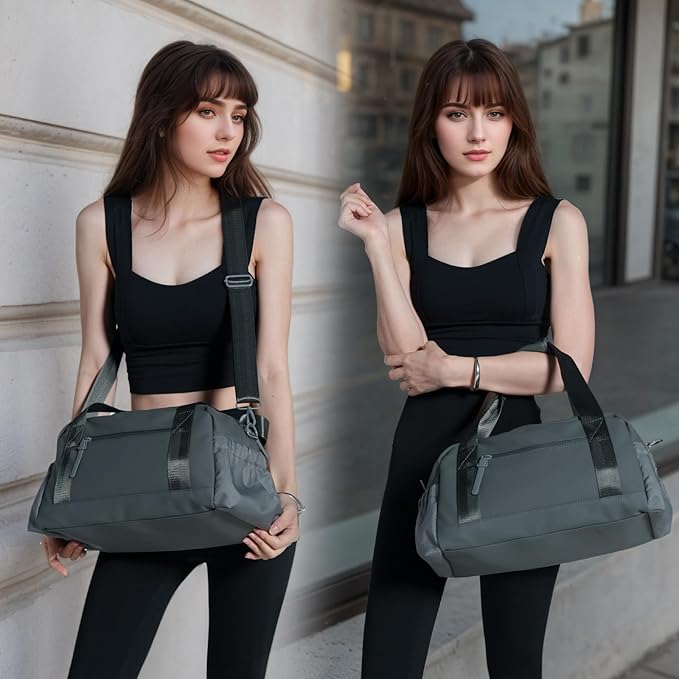 Small Gym Bag for Women, Mini Crossbody Gym Duffle Bag with Wet Compartment, Carry on Gym Tote Bag for Workout Dance Sport Travel (Medium-Grey)