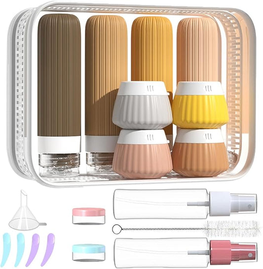 18 Pack Travel Bottles Set, TSA Approved Leak Proof Silicone Squeezable Containers for Toiletries, Refillable Travel Accessories for Conditioner, Shampoo, Lotion & Body Wash Accessories