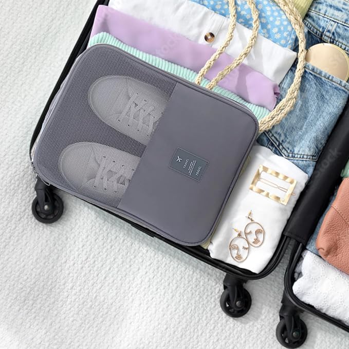 Shoe Bag for Travel, Travel Shoe Bag for Packing, Hold 3 Pairs of Shoes, Travel Essentials for Flying Shoe Organizer Shoe Storage Bag for Travel Gray