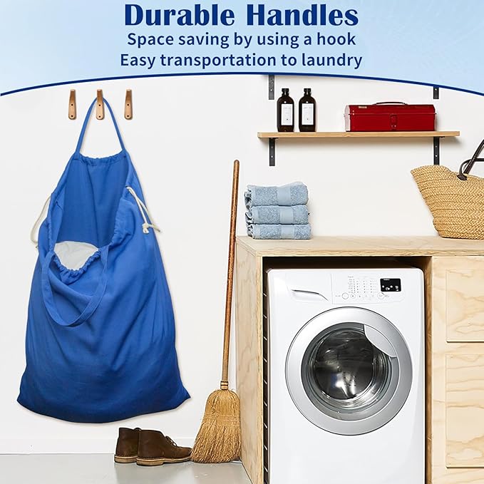 Laundry Bag with Handles & Drawstring Closure 27.6”Wx35"H, Thick Laundry Bag Heavy Duty Washable Dirty Clothes Travel Sack for Camp, College Dorm, Laundromat (Blue, 1Pack)