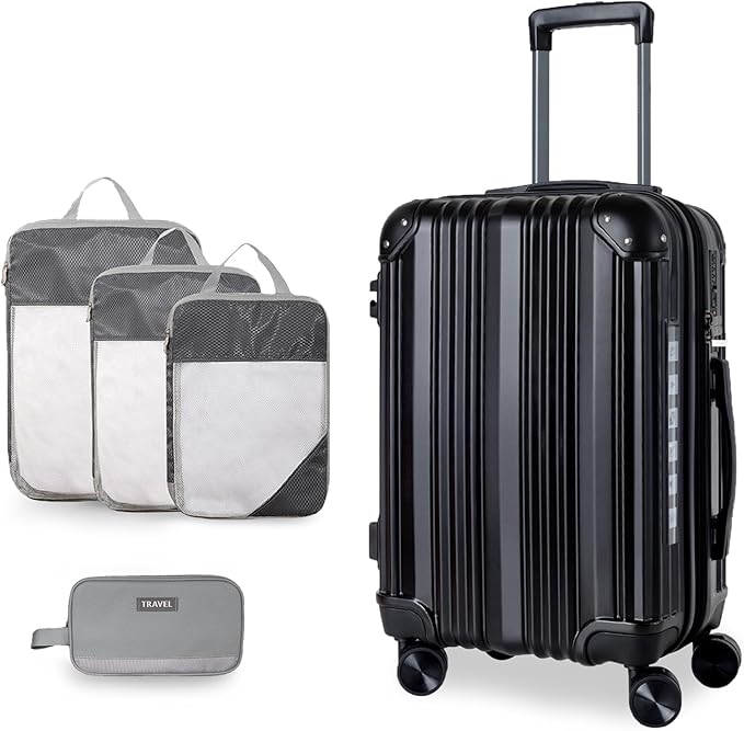OUZZO 24 Inch Expandable Luggage Medium Checked Luggage Hardshell Suitcases with Double Spinner Wheels Lightweight Travel Luggage TSA Approved for Women Men Business Trip