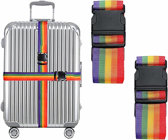2 Pack Suitcase Belts, Adjustable Luggage Straps, Bright Colors Travel Packing Straps with Quick Release Buckle (Rainbow)