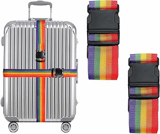 2 Pack Suitcase Belts, Adjustable Luggage Straps, Bright Colors Travel Packing Straps with Quick Release Buckle (Rainbow)