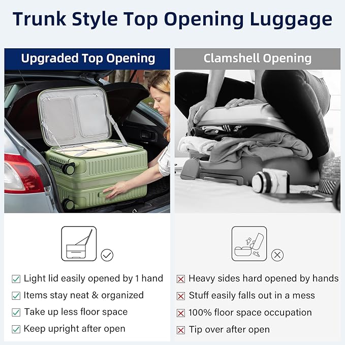 20 Inch Carry on Luggage 22x14x9 Airline Approved Hard Shell Suitcases with Wheels, Top Opening Expandable Carry on Luggage with Cup Holder Small Rolling Suitcase with Lock, Bamboo Green