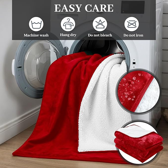 Tisancy Red Waterproof Bed Blanket, Twin Size 50'' x 80'' Double Side Leakproof Reversible Sherpa Flannel Fleece 3 Layer Lightweight Blanket, Absorbs 44oz