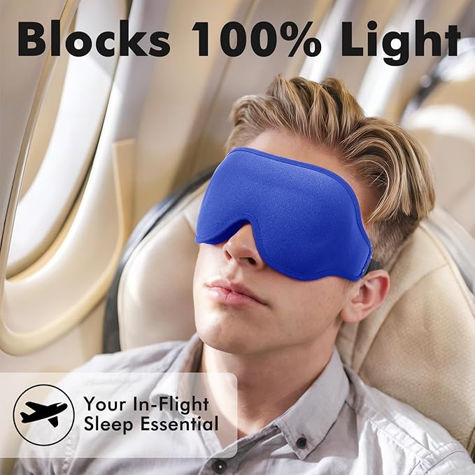 Weighted Eye Mask for Sleeping, 3D Contoured Sleep Mask Blackout with Adjustable Strap, Lash Extensions Sleeping Mask for Travel, Eye Cover Blindfold for Men Women (Blue, 4.6oz)