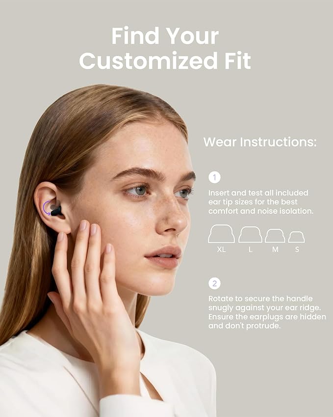Ear Plugs for Sleeping All-Night Wear without Ear Pain Side Sleeper Patent Qufits Eartips Ultra-Comfy Reusable Earplugs for Sleep, Focus, Study, Travel, 23dB Noise Reduction - Beige