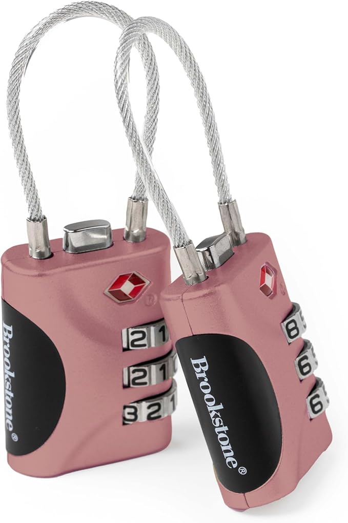Brookstone Cable Lock - 2 Pack TSA-Approved 3-Digit Keyless Luggage Travel Lock - Resettable Combination Wire Padlock, Lilac Ice