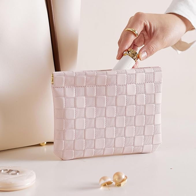 Leather Pocket Cosmetic Bag for Purse,Coin Purse Lipstick Cosmetic Accessories Organizer, Travel Kit Storage Pouch,Waterproof Portable No Zipper Self-closing