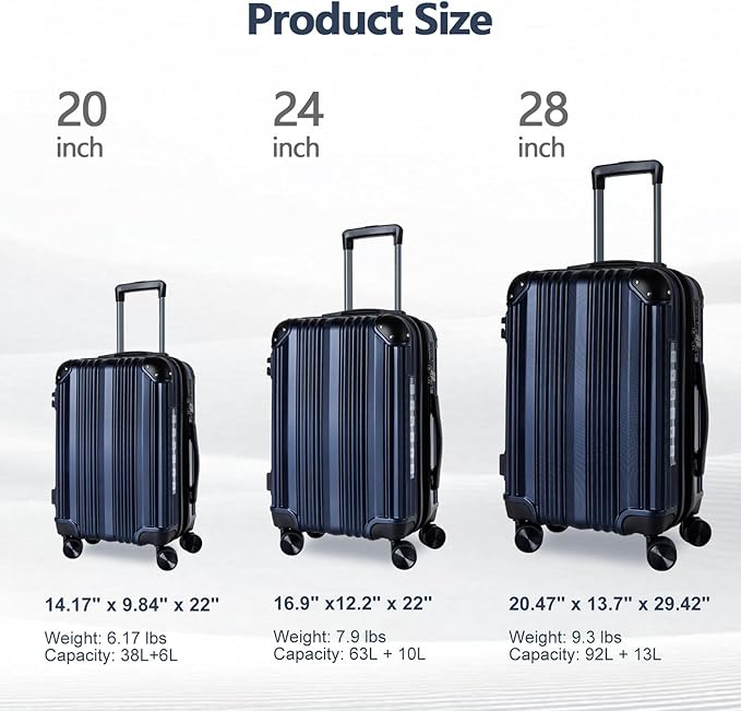 OUZZO Luggage Sets 2 Piece Expandable 20/24 Inch Suitcase with Double Spinner Wheels Lightweight ABS+PC Hardshell Travel Suitcase Sets with TSA Lock USB Port Business & Family Trips