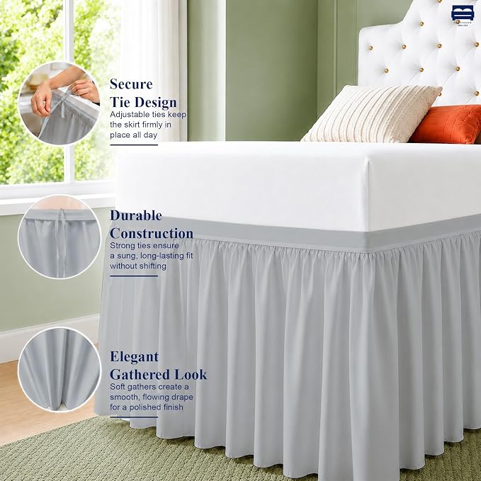 Cottingon Dorm Room Bed Skirt, 100% Microfiber, Light Grey, Twin XL-36'' Drop