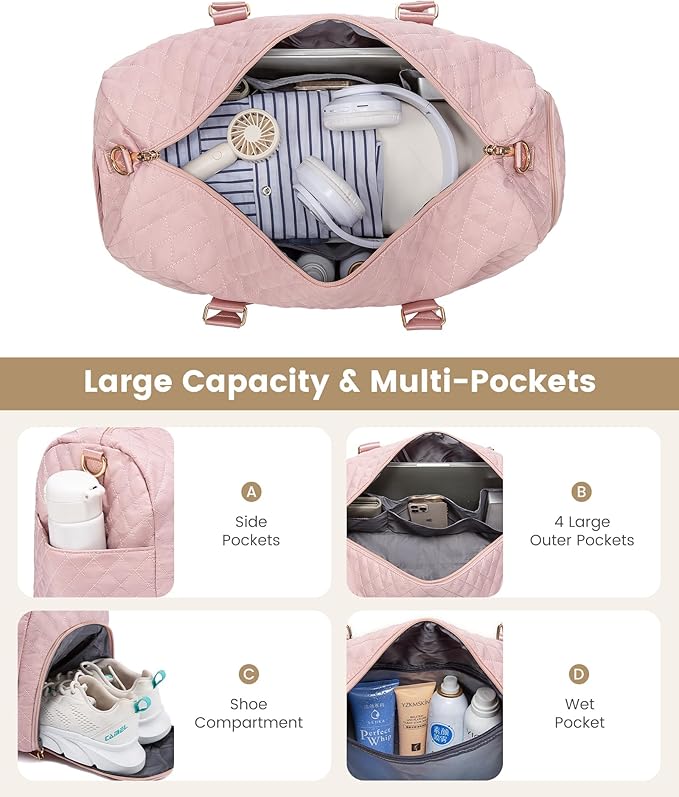 LOVEVOOK Travel Duffle Bag, Weekender Bag for Women with Toiletry Bag, Carry on Overnight Bag with Shoe Compartment, Gym Duffel Bag with Wet Pocket, Mommy Hospital Bags for Labor and Delivery
