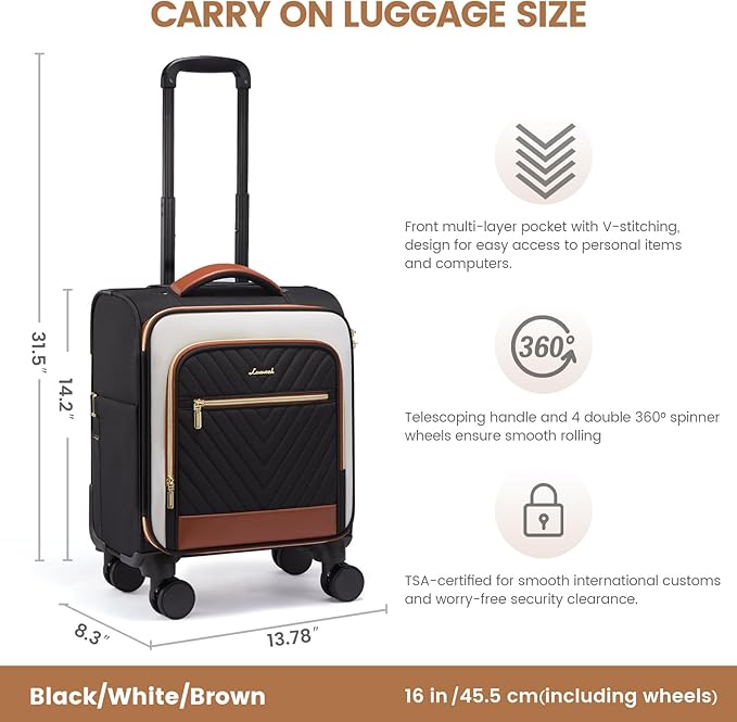 LOVEVOOK Underseat Carry On Luggage Airline Approved, 14 Inch Softside Suitcases with Wheels, Lightweight Spinner Carry on Suitcase with TSA Lock Weekender