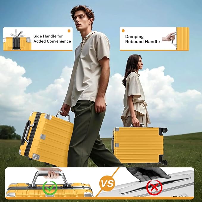 Krute Aluminum Frame Luggage 28 Inch Checked Suitcase with Spinner Wheels TSA Approved No Zipper Hard Shell Luggage PC+ABS Travel Suitcase