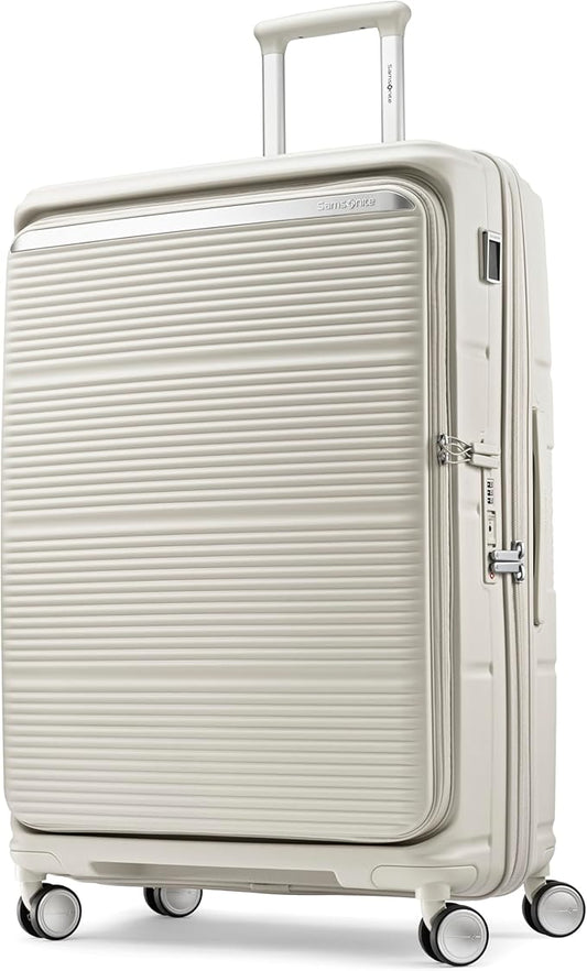 Samsonite Paralux Large Checked Luggage - Innovative Design - Quick Access Front Pocket - Dual Suspension Wheel Technology - TSA Lock - Expandable - Includes Removable Packing Cubes - Stone Grey