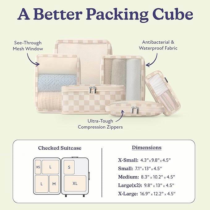 Vandel Space-Saving Compression Packing Cubes for Women, Men, 6-Pack Compressible Carry On Suit Case Organizer Luggage Packing Cubes for Travel Compression Organizer Bags for Luggage, Suitcase Cube