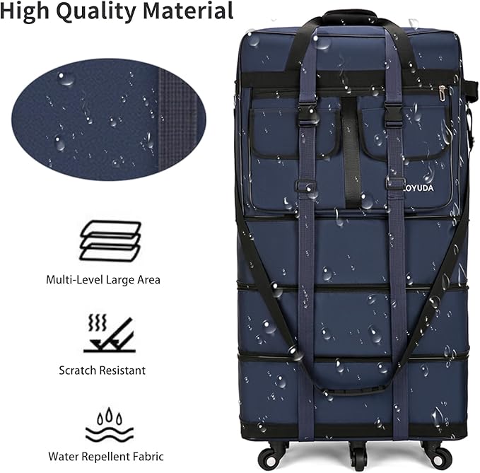 130L Expandable Luggage, 40 Inch Suitcase with Wheels, Collapsible Luggage with Wheels, Rolling Duffle Bag with wheels,Foldable Suitcase with2Handle Wrap 2Fixing Straps 1Shoulder Strap (Blue)