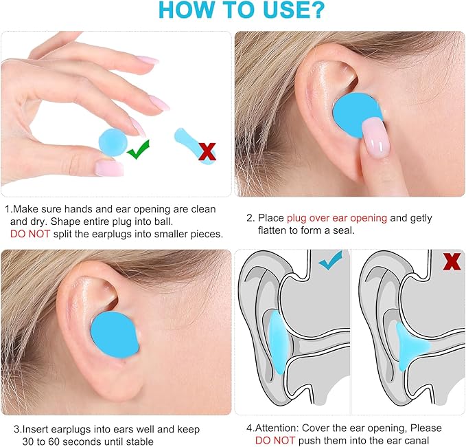 Ear Plugs for Sleeping, Waterproof Moldable Silicone EarPlugs for Sleeping Noise Cancelling, Mowing, Swimming and Concerts, 8 Pair (16 Count)
