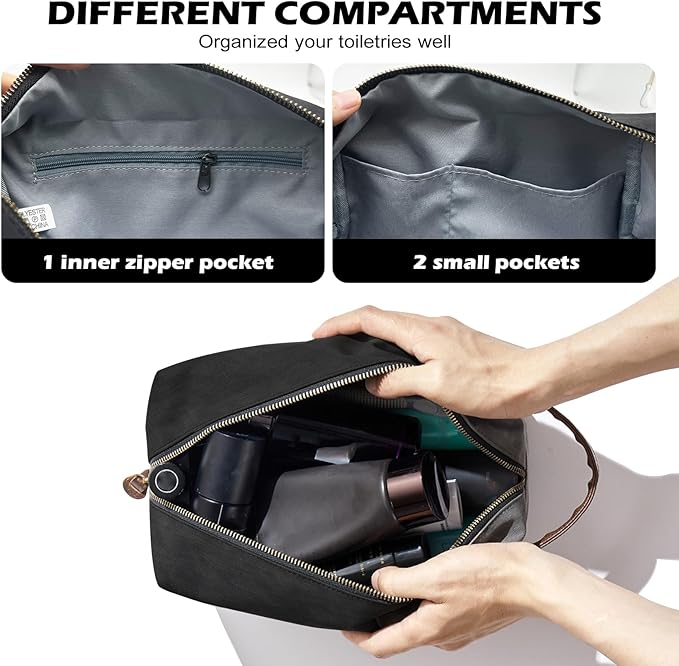 Toiletry Bag for Women and Men, Small PU Leather Toiletries Travel Bag (Black)