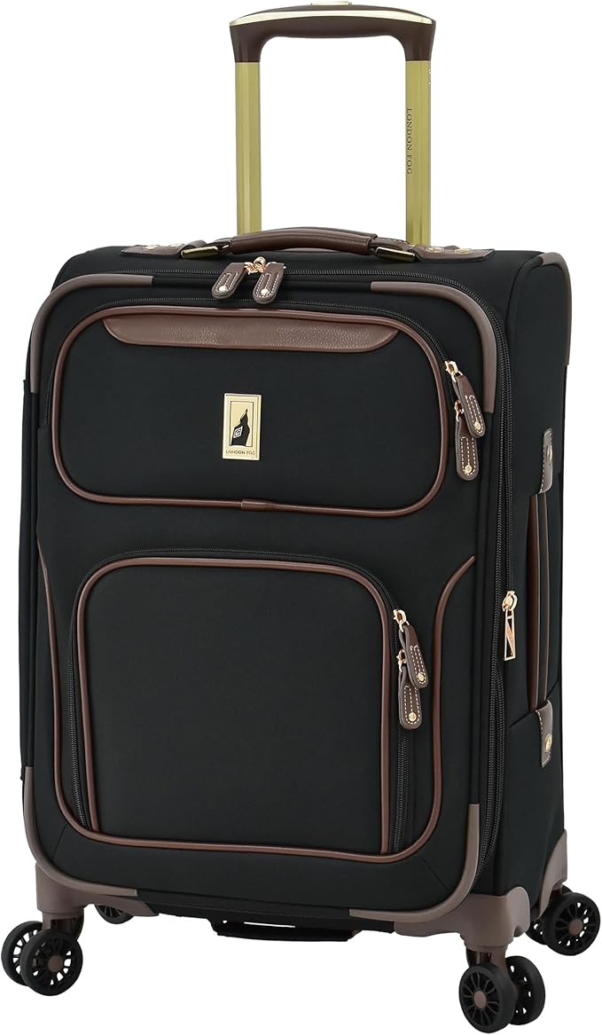 London Fog Nottingham 20 Inch Expandable Spinner Carry on Softside Suitcase, Black Chestnut