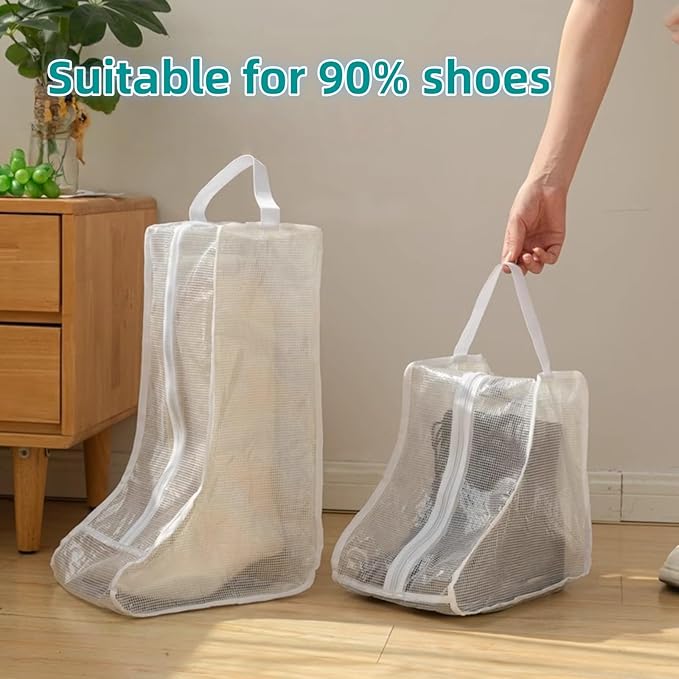 2 Pack Portable Water-Resistant Dust Proof Boot Storage Bags with Handle | Washable Shoe Bags for Travel & Closet Organizing (Long)