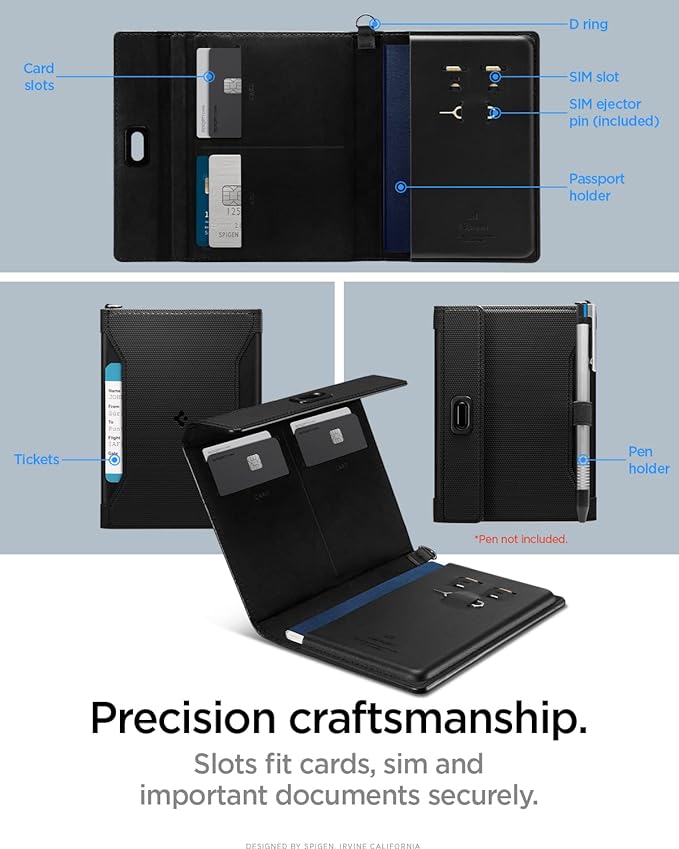 Spigen Life for Passport Card Cover Holder with RFID Blocking Technology Wallet Travel Documents Organizer Protector Accessories, SIM Card Pin Included