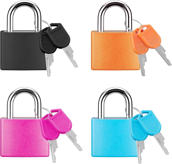 Puroma Mini Suitcase Padlock with Keys, 4 Pack 22mm Locker Locks Luggage Key Lock for School Gym Locker, Laptop Bags, Backpacks, Diary Book (4 Colors)