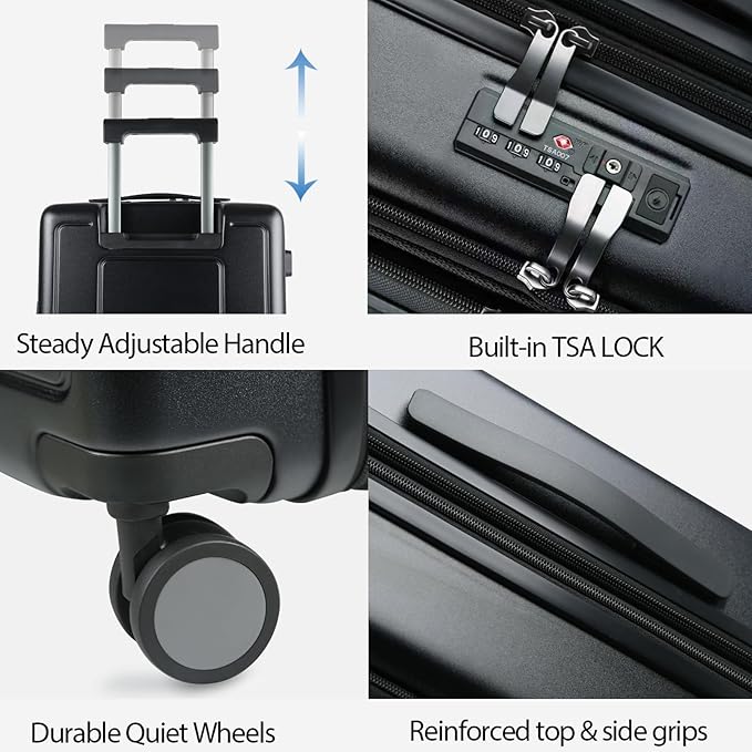 KROSER Hardside Expandable Carry On Luggage 22x14x9 Airline Approved With Front Business Pockets, 20 Inch Suitcases with Wheels, Carry on Suitcase with TSA Lock & USB Port, Black