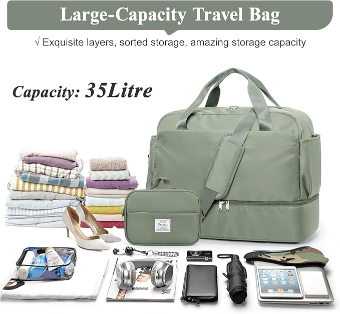 Travel Duffel Bags for Women, Carry-on Overnight Weekender Bag with Wet Pocket & Toiletry Bag, For Spirit Airlines 18x14x8 Personal Item Bag