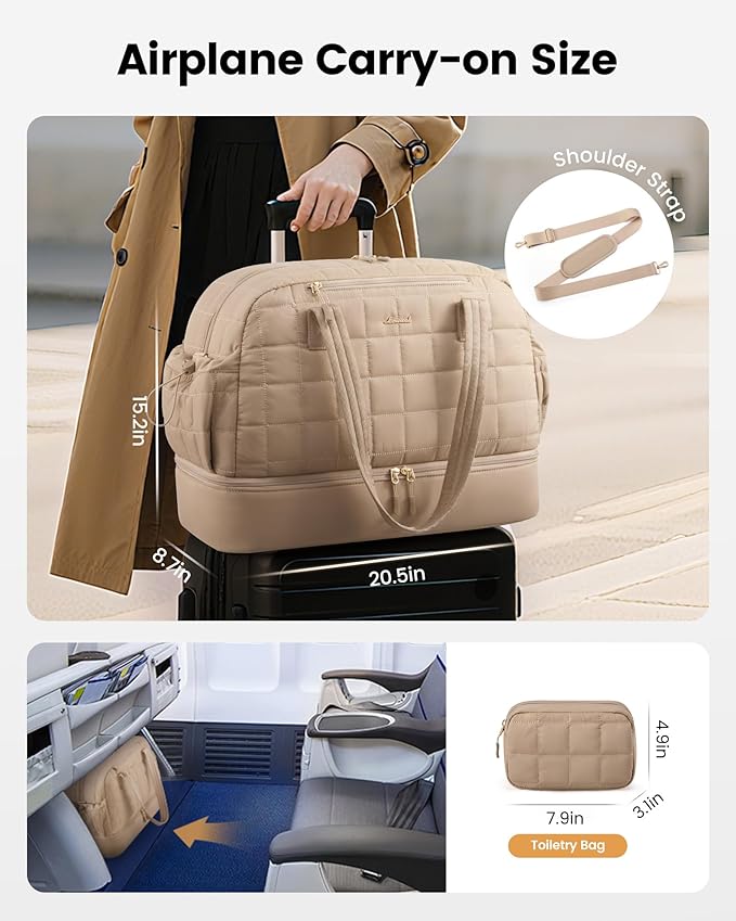 LOVEVOOK Large Travel Duffle Bag,Weekender Bags For Women with Shoe Compartment,Puffer Carry On Bags For Airplanes,Hospital Bag for Labor and Delivery,Overnight Bag With Toiletry Bag,Gym Tote Bag