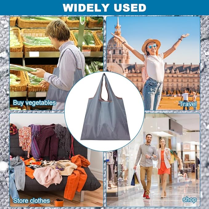 Foldable Shopping Bags, 3-Pack, 50lb Capacity Reusable Tote Bags with Handles, Machine Washable, Black Gray Beige | Folds to pocket size, Machine washable, Quick-drying, Reusable design, Sustainable, Long-term durability