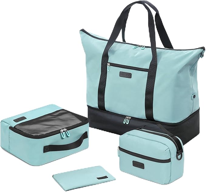 Oeihuivt Weekender Bags for Women - 21 Inch Large Travel Duffel Bag 2-Piece Set with Shoe Compartment, Heavy-Duty Canvas Leather Carry On Overnight Tote