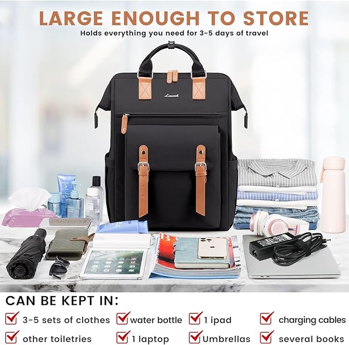 LOVEVOOK Laptop Backpack, Teacher Nurse Work Travel Backpacks Purse for Women, Computer Bag, 15.6 inch Black Brown