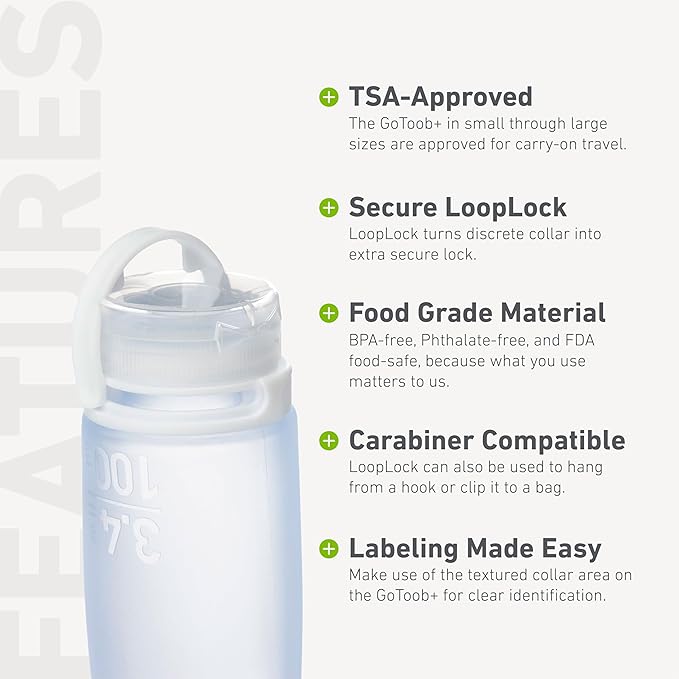 humangear GoToob+ Refillable Silicone Travel Size Bottles with Locking Cap, 3pk Set, Clear/Green/Blue, Medium (2.5oz),HG3184