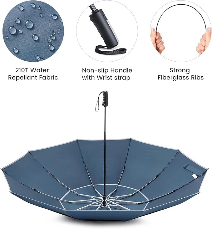 G4Free 54/62 Inch Windproof Inverted Umbrella with Reflective Stripe Large Compact Reverse Golf Umbrella for Rain 10 Ribs Double Canopy Travel Umbrella Automatic Open Close