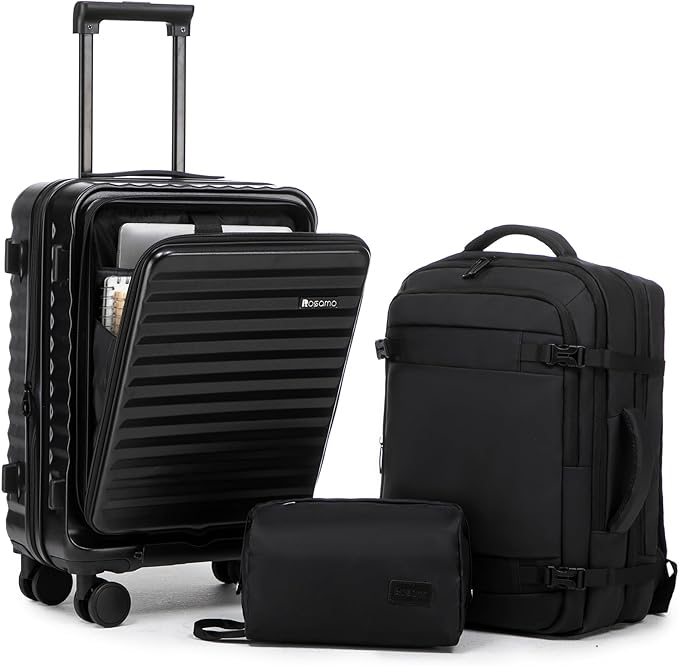 3 piece Luggage Set Expandable Suitcase 22x14x9 Airline Approved Carry on, Front Opening ABS Hard Case Suitcases with Spinner Wheels, TSA Lock