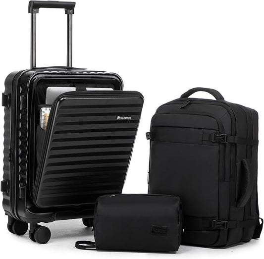 3 piece Luggage Set Expandable Suitcase 22x14x9 Airline Approved Carry on, Front Opening ABS Hard Case Suitcases with Spinner Wheels, TSA Lock
