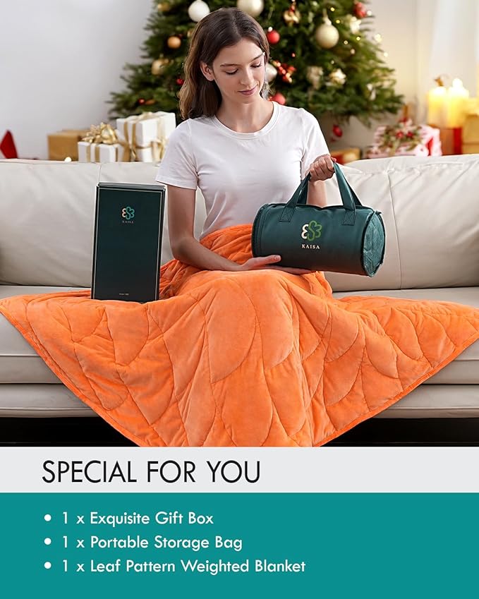 Kaisa Weighted Lap Blanket 7 lbs 41" x 53", Cozy Luxury Crystal Velvet Small Weighted Blanket for Adults, Portable Travel Weighted Blanket for Relaxation, All-Season Blanket, Machine Washable, Orange