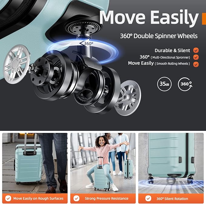 SHOWKOO Luggage Sets with Bags Expandable 100% PC Durable Suitcase Double Wheels TSA Lock 5pcs Mint Green