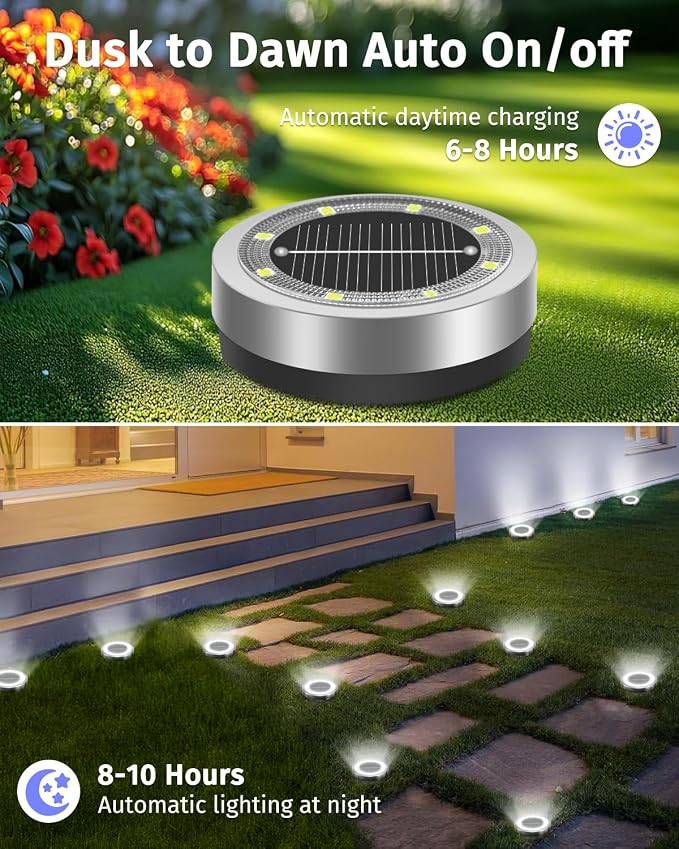 SenLuKit 2.1 inch Mini Solar Ground Lights 16 Pack Outdoor IP65 Waterproof Solar Flat Garden Light Solor Powered Disc Pathway Lights for Outside Walkway Yard Landscape Patio Lawn Driveway-Cool White