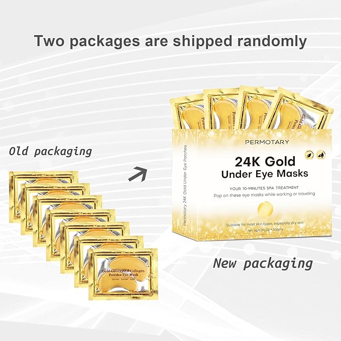 Permotary 30 Pairs Gel Crystal Collagen Under Eye Patches, 24K Gold Eye Mask for Moisturizing Skin, Lighten Dark Circles, Reduce Wrinkles & Puffiness,Bachelorette Party Gifts