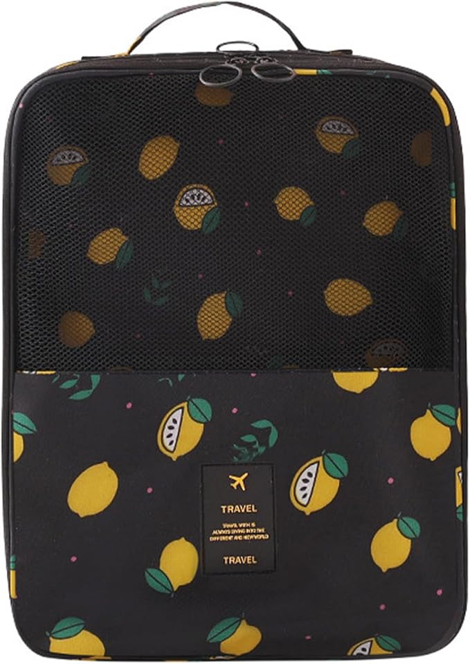 Shoe Bag for Travel, Travel Shoe Bag for Packing, Hold 3 Pairs of Shoes, Travel Essentials for Flying Shoe Organizer Shoe Storage Bag for Travel Light Black-lemon